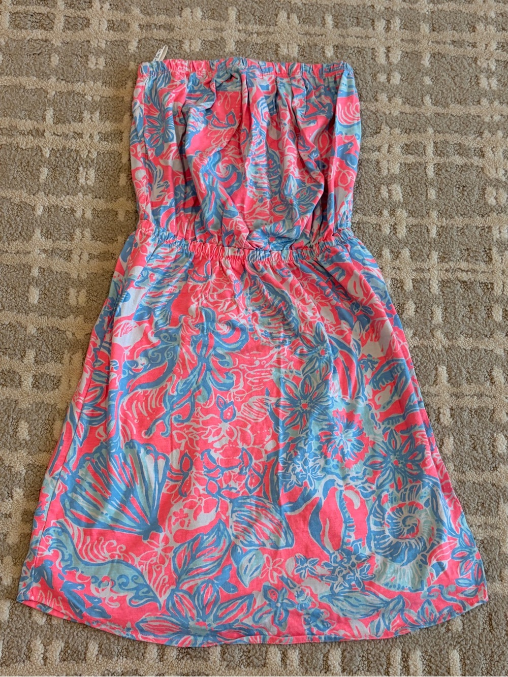 Lilly Pulitzer Coral and Aqua Floral Strapless Dress